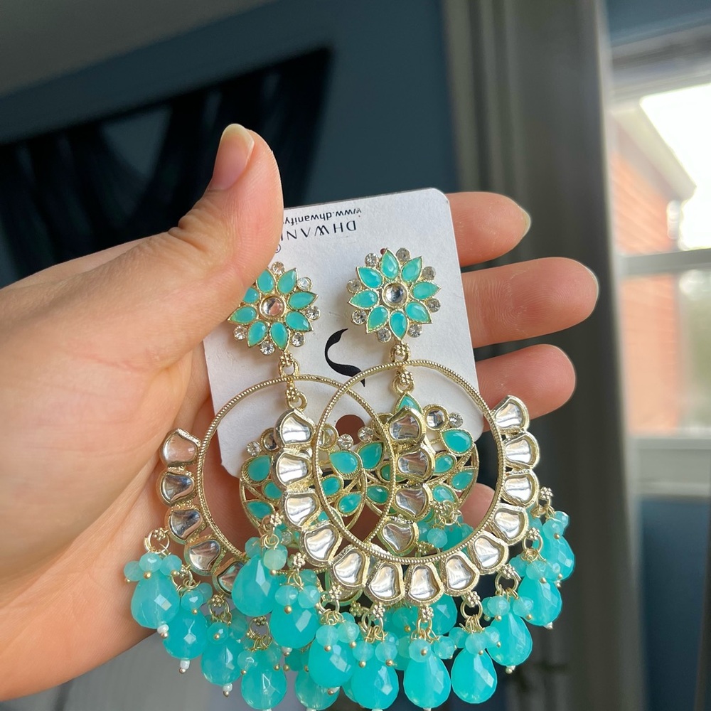 Elegant Turquoise and Gold Statement Earrings